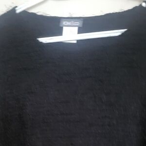 Kim & Co Black Fuzzy Sweater Shimmer Crew Neck L